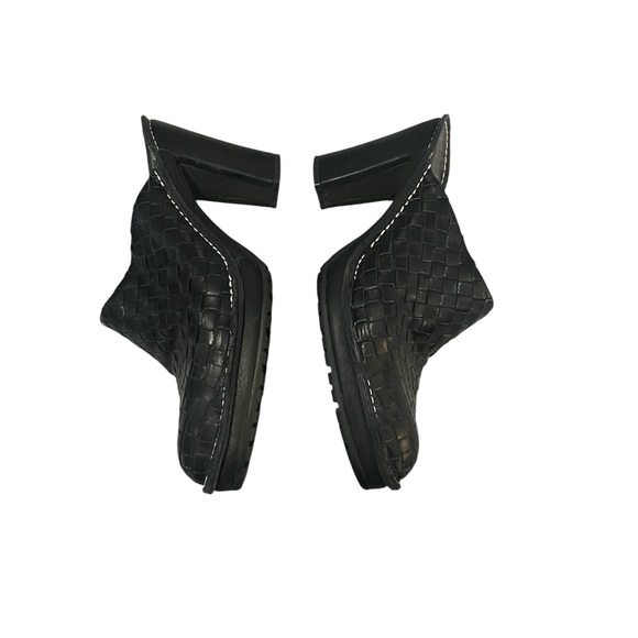 Donald Pliner Black Woven Leather Busy Heeled Platform Mule Clog Bootie Shoes - Picture 6 of 16